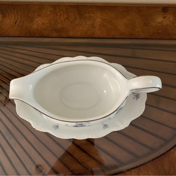 HAVILAND Bavaria Germany BLUE GARLAND Gravy Boat I Attached Underplate - Picture 4 of 8